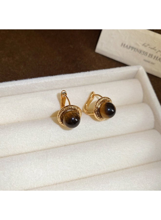 أقراط نسائية مطلية بالذهب عيار 18 قيراطًا ومرصعة بحجر عين النمر، أقراط فضية فريدة وأنيقة بتصميم إبرة، مناسبة للارتداء اليومي أو المناسبات الرسمية.